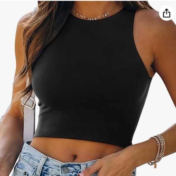 ReoRia Tops - Reoria Double Lined Cropped Tank Top Black M